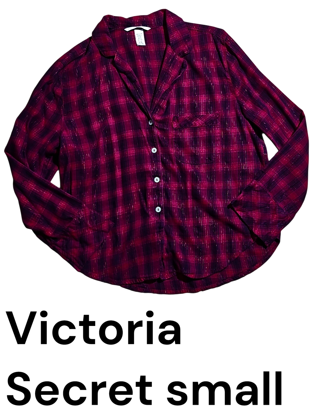 Victoria's Secret Red & Black Plaid Button-Up Pajama Top